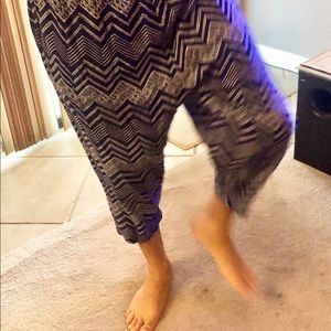 Drop crotch pants, pockets and elastic waist band